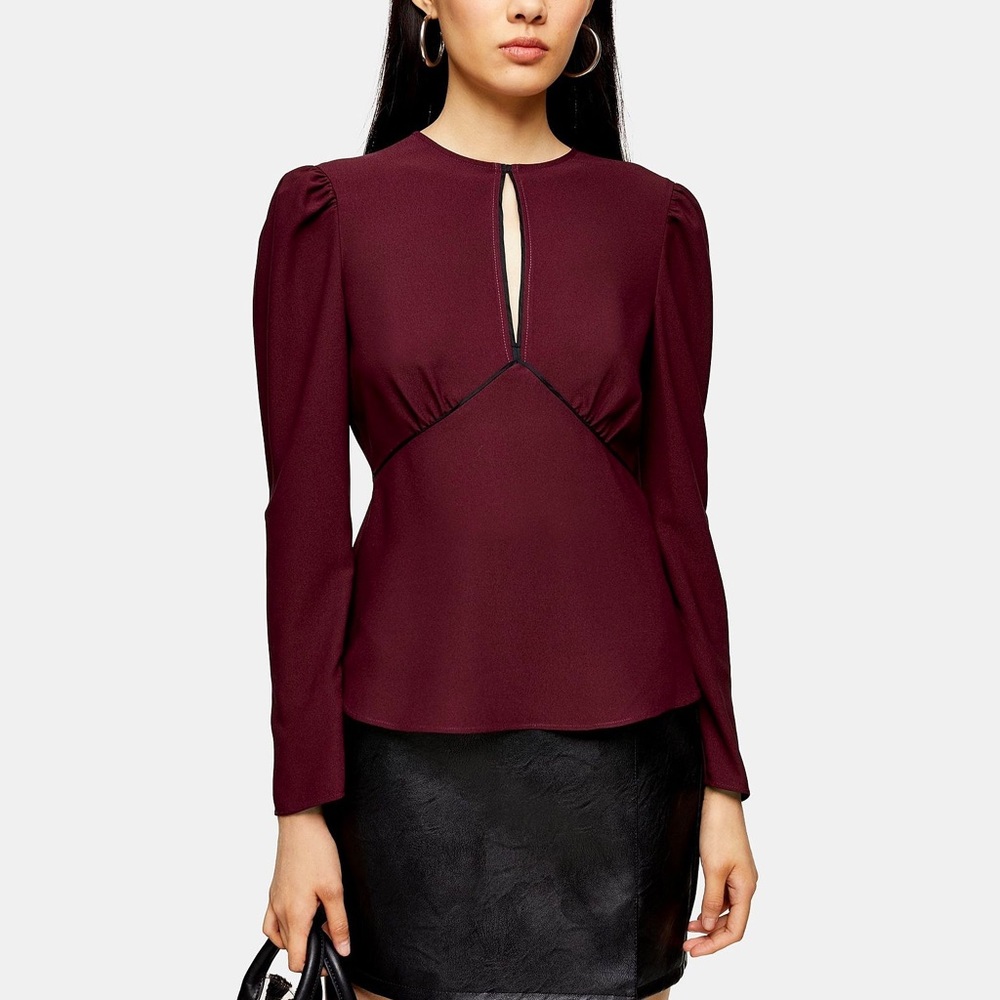 NWT TopShop Burgundy long sleeve blouse Size 2